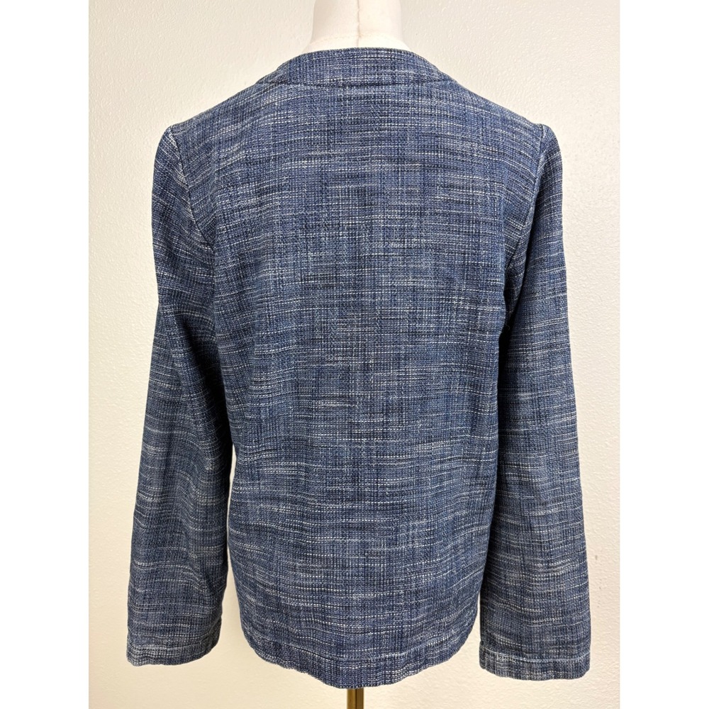 Pure Jill Indigo Blue Textured Button Front Jacket Womens XS Cotton Blend V-Neck - Picture 2 of 8